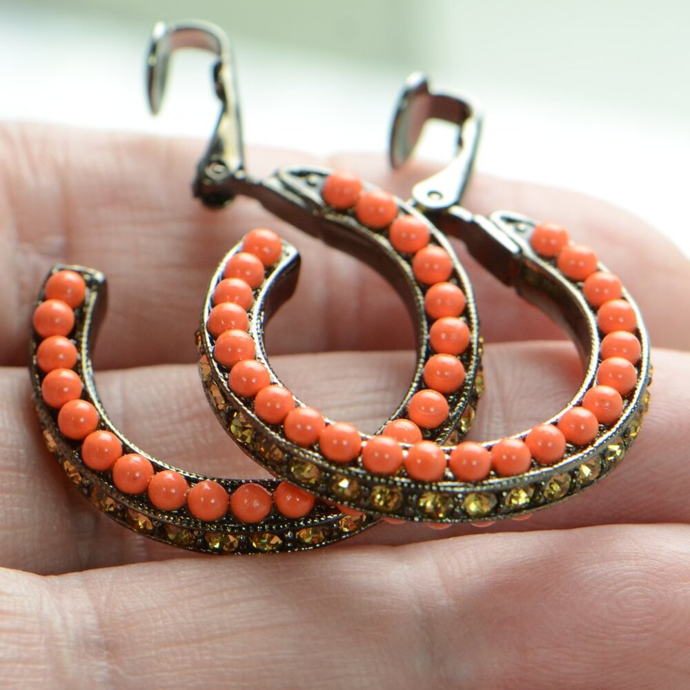 Vintage Kenneth Jay Lane Kjl Coral & Crystal Hoop… - image 4